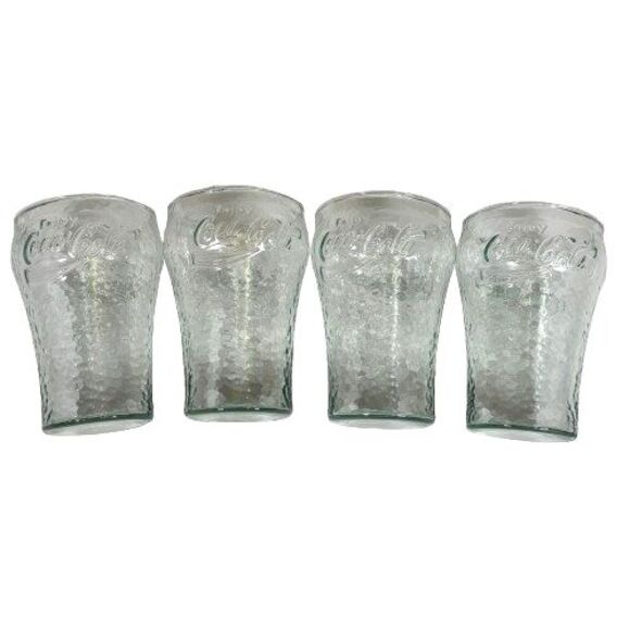 Vintage Coca-Cola Green Glasses 4 Inch Pebbled Drinking Juice Glasses Set of 4 - Picture 4 of 10